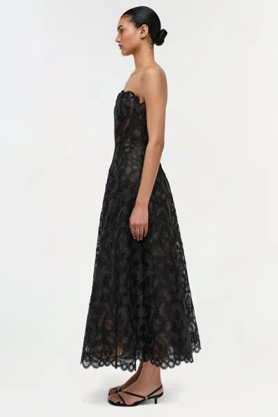Simkhai Elvina Strapless Metallic Guipure Lace Maxi Dress In Black