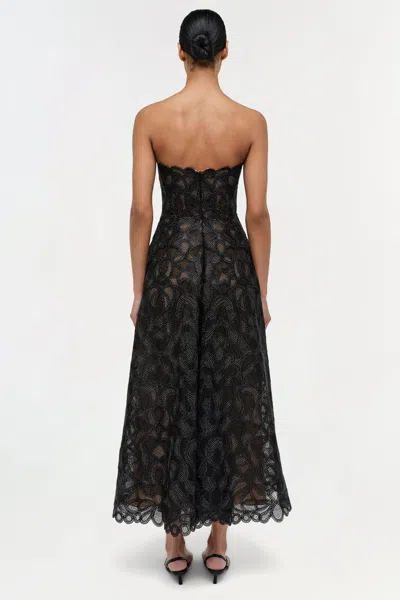 Simkhai Elvina Strapless Metallic Guipure Lace Maxi Dress In Black