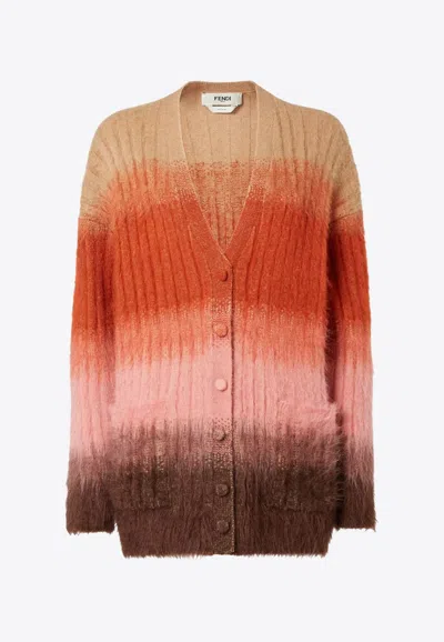 Fendi Gradient Knit Cardigan Featuring Front Pockets In Multi