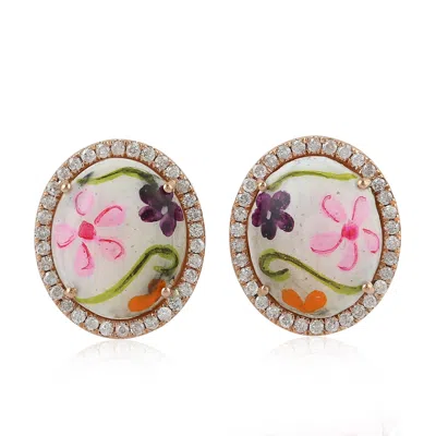 Artisan Women's Rose Gold / Pink 18k Rose Gold Pave Diamond Flower Enamel Mother Of Pearl In Multi