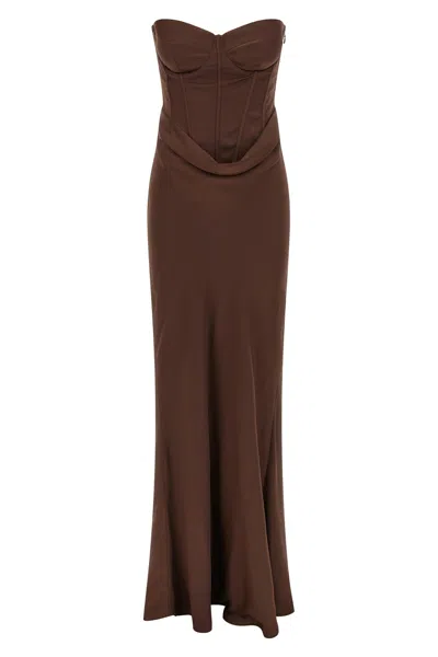 Rotate Birger Christensen Long Dress With Brown Bustier Bodice Rotate In Brown