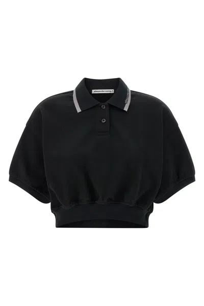 Alexander Wang T T By Alexander Wang Intarsia Collar Polo Shirt In Black