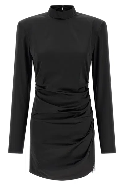 Rotate Birger Christensen Satin Rouched Mini Dress In Black