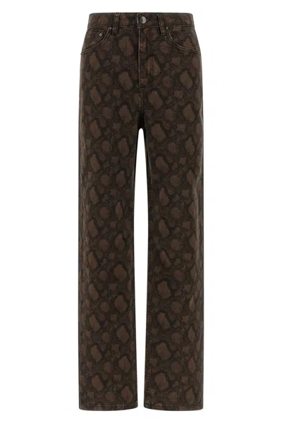 Rotate Birger Christensen Animal Pattern Denim Trousers Pockets Belt Loops In Brown