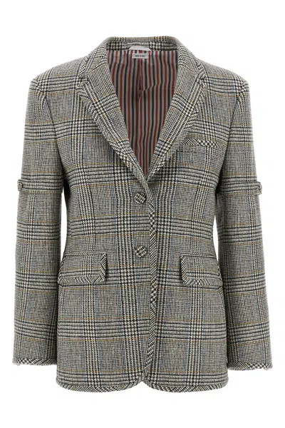 Thom Browne Prince Of Wales Blazer In Gray