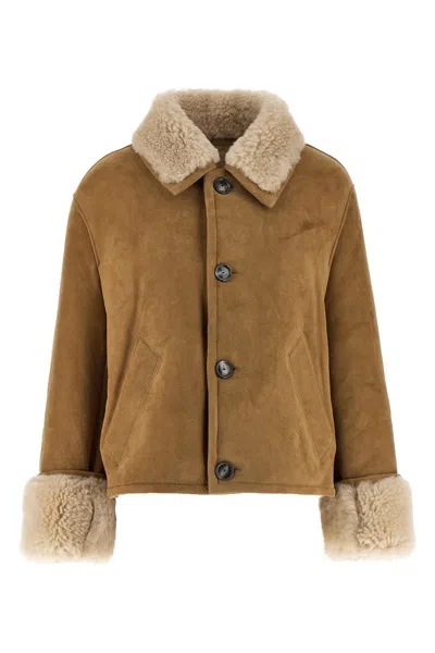 Ami Alexandre Mattiussi Shearling Leather Outerwear Featuring Pockets In Brown