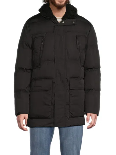 Andrew Marc Men's Mackay Faux Shearling Quilted Puffer Parka In Black