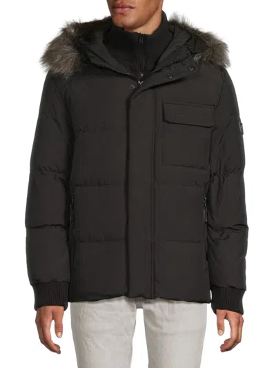 Andrew Marc Men's Nisko Faux Fur Hood Quilted Puffer Down Jacket In Black