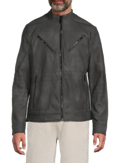 Karl Lagerfeld Men's Stand Collar Pebble Textured Jacket In Gray