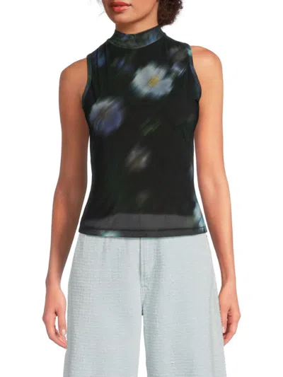 Rag & Bone Aliyah Mock Neck Sleeveless Mesh Top In Blue