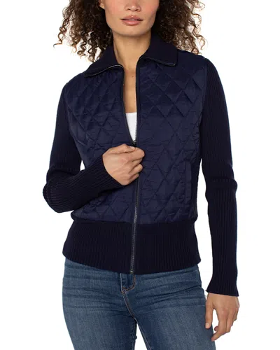 Liverpool Los Angeles Quilted Zippered Sweater In Blue