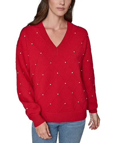 Karl Lagerfeld V-neck Diamond Pattern Sweater In Red