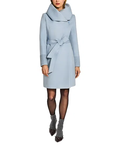 Sentaler Mid Length Hooded Wrap Coat In Blue