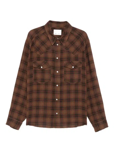 Isabel Marant Checked Long Sleeve Shirt With Chest Pockets In Brown