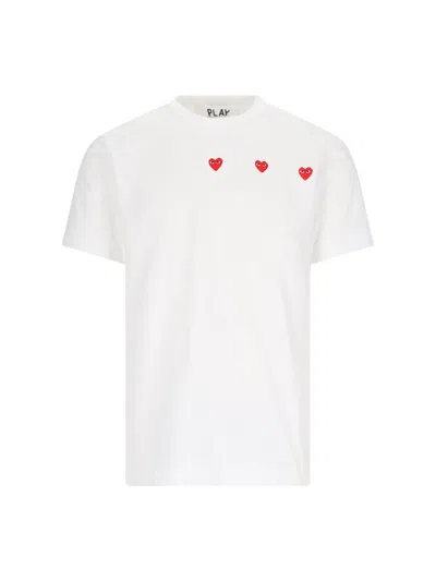 Comme Des Garçons Play Three Hearts T-shirt In White