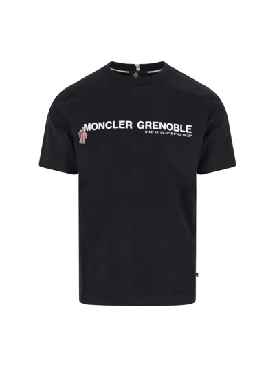Moncler Midnight Blue Stretch Cotton T-shirt In Black