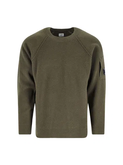 C.p. Company Cappero Crewneck Sweatshirt With Iconic Lens Detail In Green