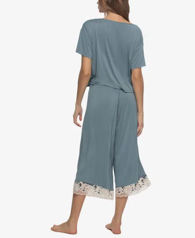 Felina Women's Regular Amelie Jersey Vintage Lace Crop Tee Crop Wide Leg Pants In Blue