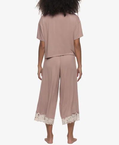 Felina Women's Regular Amelie Jersey Vintage Lace Crop Tee Crop Wide Leg Pants In Brown