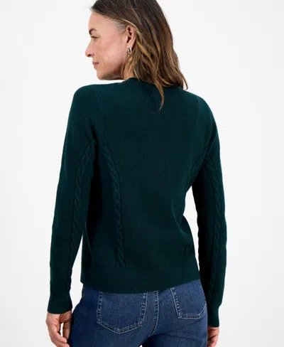 Style & Co Petite Ribbed Cable Crewneck Sweater, Macy's Exclusive In Green