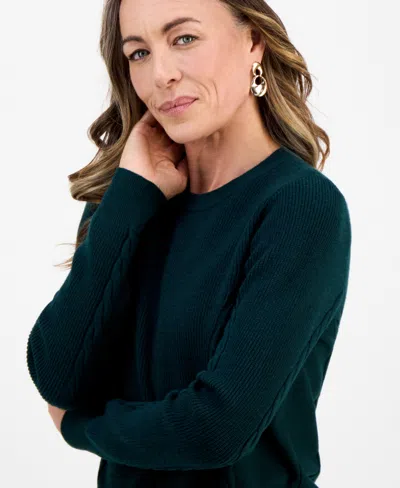 Style & Co Petite Ribbed Cable Crewneck Sweater, Macy's Exclusive In Green