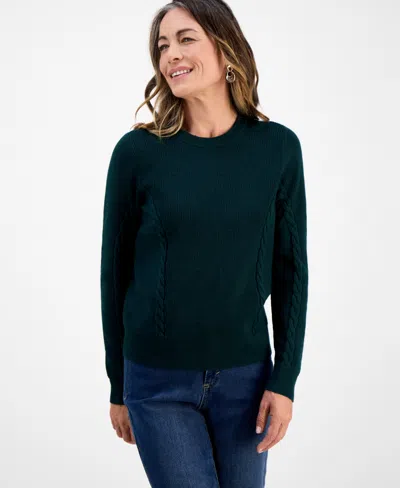 Style & Co Petite Ribbed Cable Crewneck Sweater, Macy's Exclusive In Green