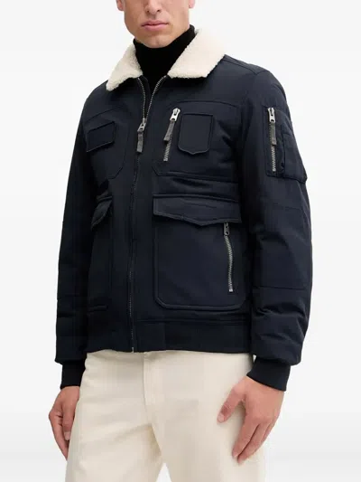 Aeronautica Militare Shearling-collar Multi-pocket Bomber Jacket In Blue