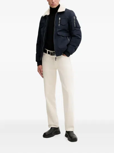 Aeronautica Militare Shearling-collar Multi-pocket Bomber Jacket In Blue