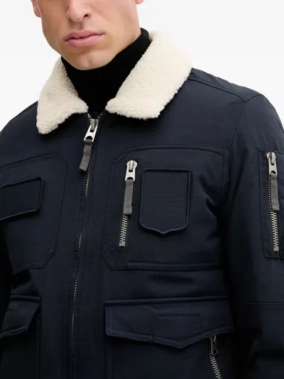 Aeronautica Militare Shearling-collar Multi-pocket Bomber Jacket In Blue