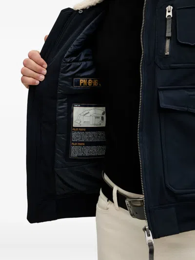 Aeronautica Militare Shearling-collar Multi-pocket Bomber Jacket In Blue