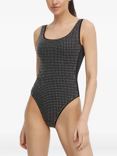Guess Usa Rhinestone-embellished Swimsuit In Black