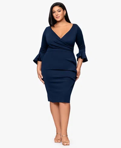 Betsy & Adam Plus Size 3/4-sleeve Sheath Midi Dress In Blue