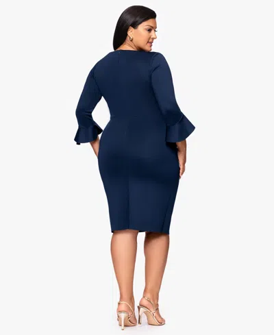 Betsy & Adam Plus Size 3/4-sleeve Sheath Midi Dress In Blue