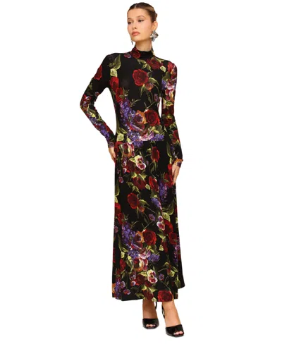 Avec Les Filles Mock Neck Maxi Dress In Multi