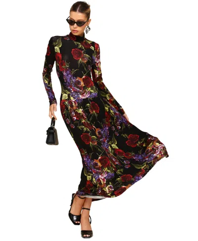 Avec Les Filles Mock Neck Maxi Dress In Multi