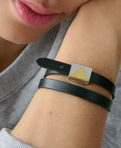 Kate Spade Cubic Zirconia Leather Wrap Bracelet In Black