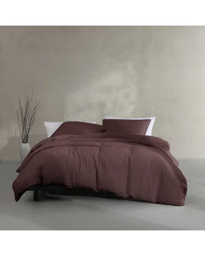 Calvin Klein 248 Thread Count Washed Texture 100% Cotton Matelassé Duvet Set In Brown
