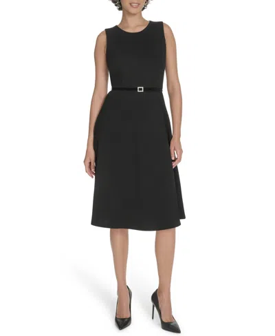 Tommy Hilfiger S/l Belted F&f Midi In Black