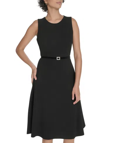 Tommy Hilfiger S/l Belted F&f Midi In Black