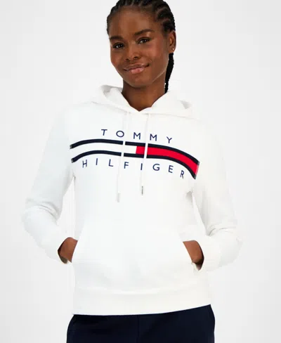 Tommy Hilfiger Plus Womens Sweatshirt Fitness Hoodie In White