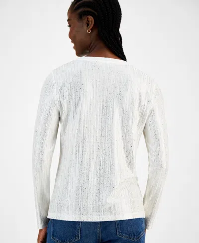 Tommy Hilfiger Women's Shine Ribbed Knit Long-sleeve Top In White