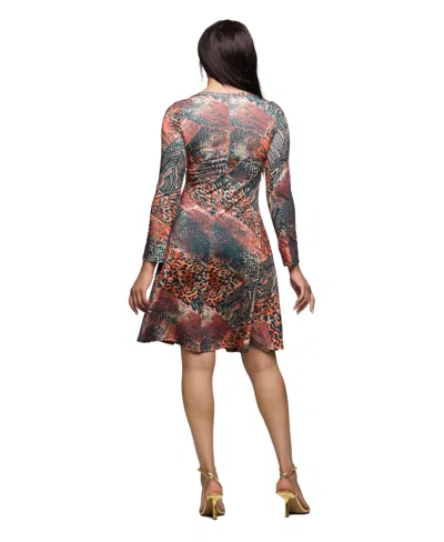 24seven Comfort Apparel Women's Long Sleeve Fit And Flare Dress In Multi