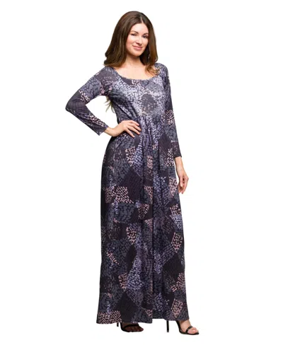 24seven Comfort Apparel Long Sleeve Empire Waist Maxi Dress In Gray