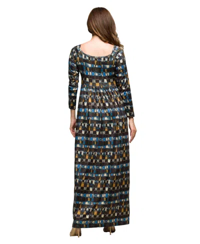 24seven Comfort Apparel Women's Brown Geometric Print Long Sleeve Dress In Multi