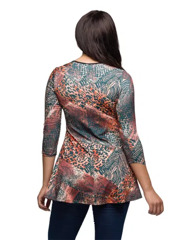 24seven Comfort Apparel Women's Animal Print V Neck Three Quarter Sleeve Tunic Top In Multi