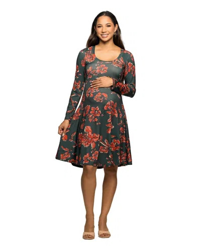 24seven Comfort Apparel Women's Long Sleeve Fit And Flare Dress In Multi