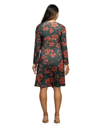 24seven Comfort Apparel Women's Long Sleeve Fit And Flare Dress In Multi