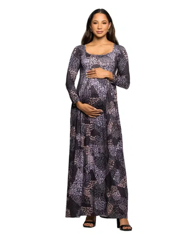 24seven Comfort Apparel Long Sleeve Empire Waist Maxi Dress In Multi