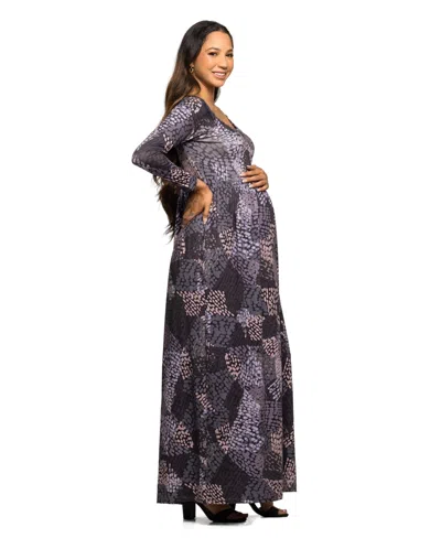24seven Comfort Apparel Long Sleeve Empire Waist Maxi Dress In Multi
