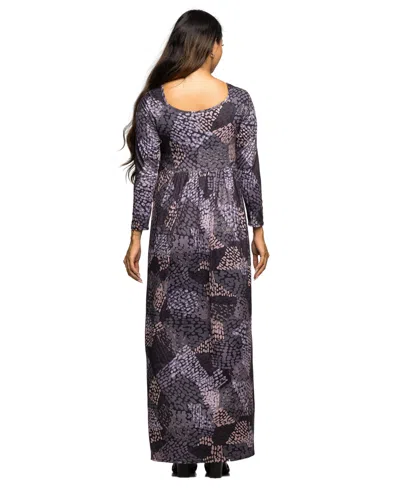 24seven Comfort Apparel Long Sleeve Empire Waist Maxi Dress In Multi